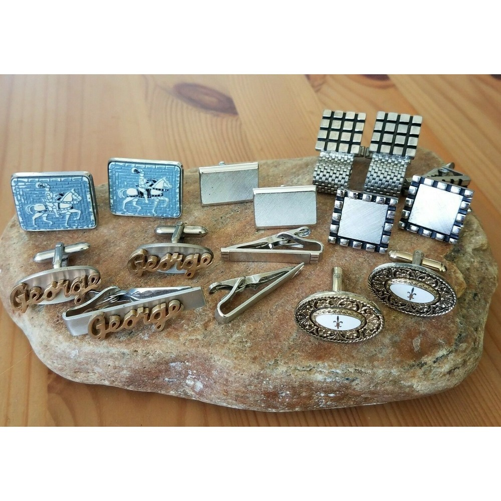 Estate Vintage Lot 10 Cufflinks Tie Clips Swank Unsigned Silver Gold Tone Mixed
